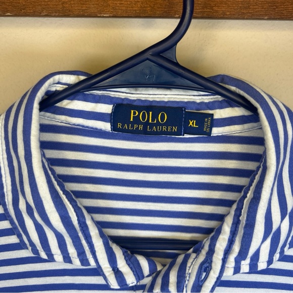 Ralph Lauren Blue and White Striped Polo Shirt - Picture 2 of 5